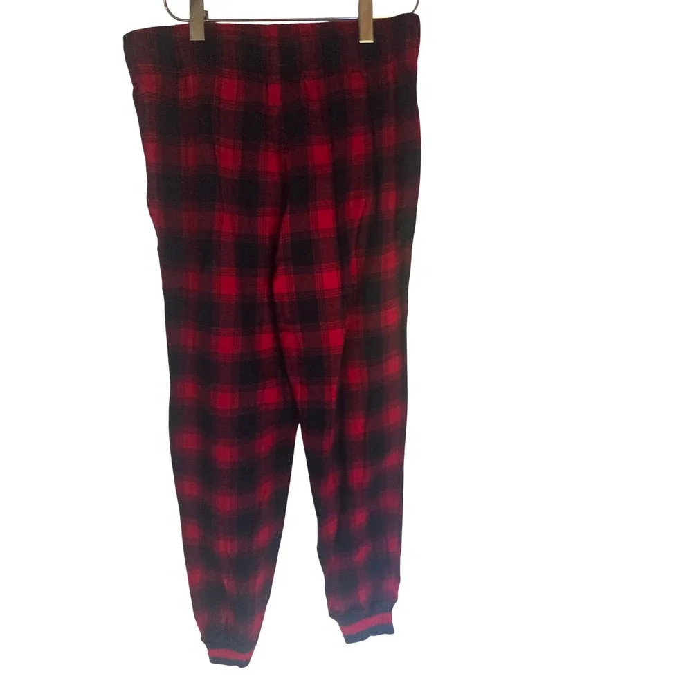 Aerie Red Black Buffalo Plaid Pajama Jogger Pants Small Drawstring Pockets